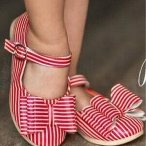 NEW Red & White Stripe Pipperdoodles Bow Girls Toddler Dress Shoes Size 11